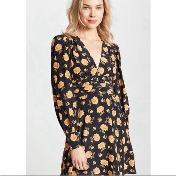 VERONICA BEARD Black & Yellow Sunflower Floral Printed Silk Riggins Dress Sz 0 - Picture 15 of 17